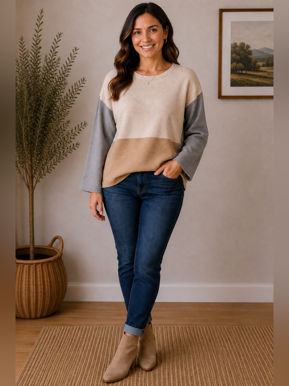 Cyrus Women’s Colorblock Sweater Brown Beige Gray Size M